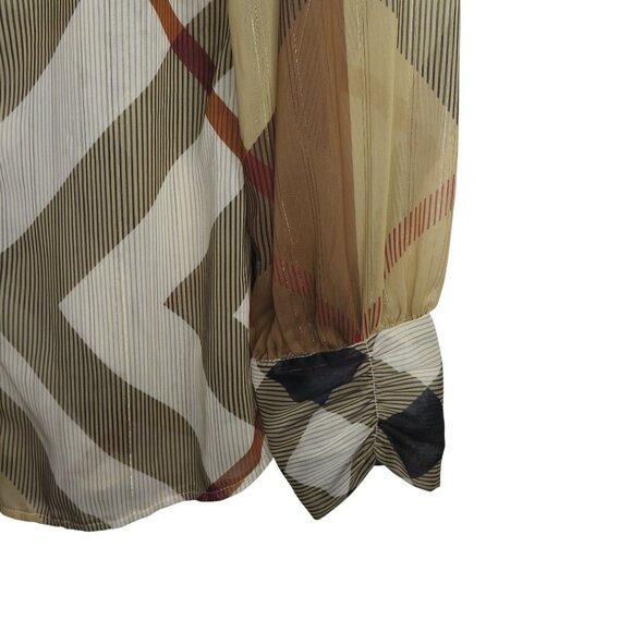 Vintage Striped Plaid Sheer Button-Down Shirt Long Sleeves Pointed Collar Size M - Picture 7 of 11